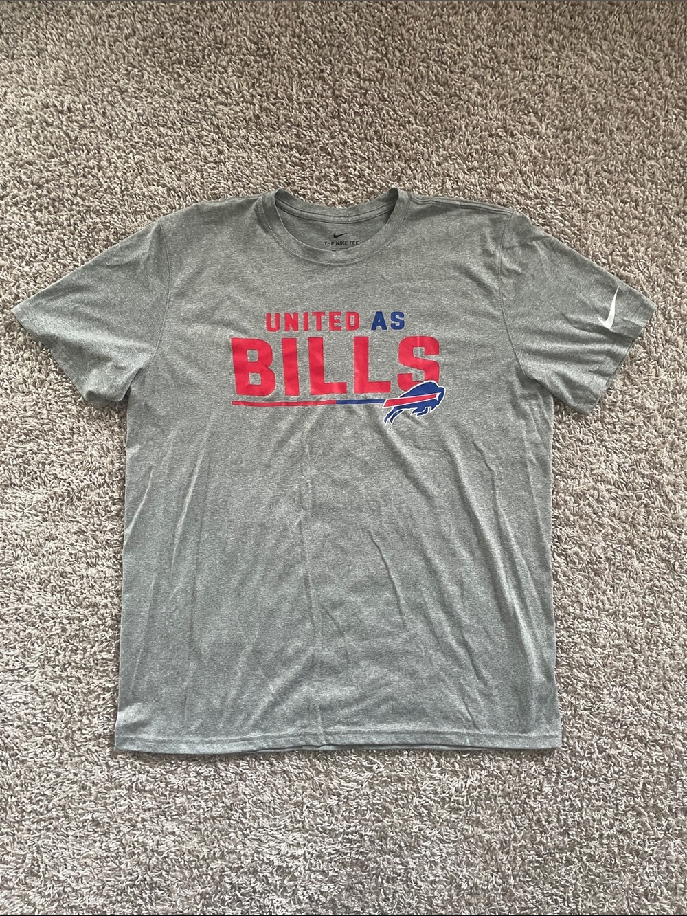 Nike NFL Buffalo Bills Gray 'United As BILLS' Crew T-shirt Red & Blue Graphic